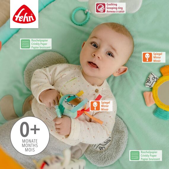Fehn 3-D-Activity-Decke Koala – Erlebnisdecke mit Spielbogen & abnehmbaren Spielzeugen zum Greifen – Spieldecke für Babys und Kinder ab 0+ Monaten – Krabbelmatte als Geschenk zur Geburt
