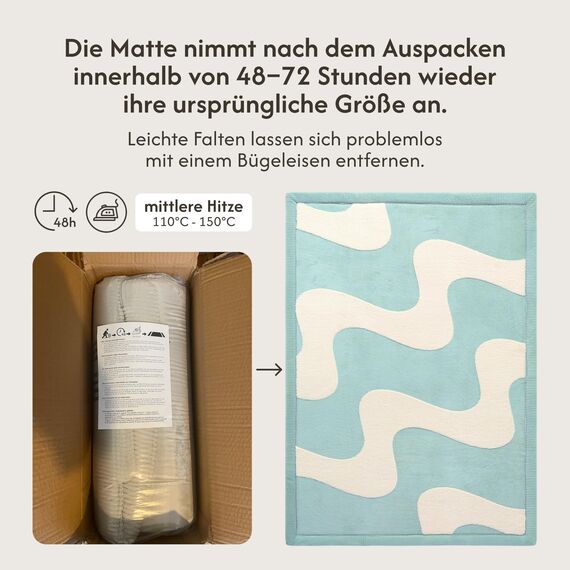 Wolkenweiche Spielmatte Baby 170x120x2,5cm Wellen – Teppich für Kinderzimmer mit hochwertigem Memory-Schaum – Krabbelmatte Baby mit Rutschfester Unterseite – Krabbeldecke, Kinderteppich, Tatami Matte