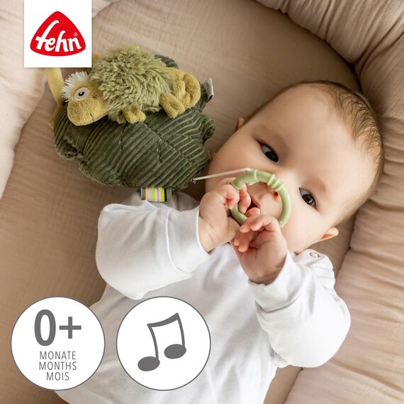 Fehn Spieluhr Chamäleon – Kuscheltier & Einschlafhilfe: Aufzieh-Spieluhr mit sanfter Melodie "Mozarts Wiegenlied" beruhigt in jeder Situation – für Babys und Kleinkinder ab 0+ Monaten