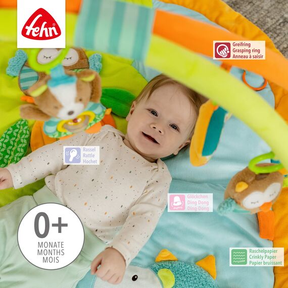 Fehn 3-D-Activity-Decke Spielbogen Sleeping Forest – Baby Krabbeldecke mit 5 abnehmbaren Spielzeugen zum Greifen – Spieldecke für Babys und Kinder ab 0+ Monaten – Krabbelmatte als Geschenk zur Geburt
