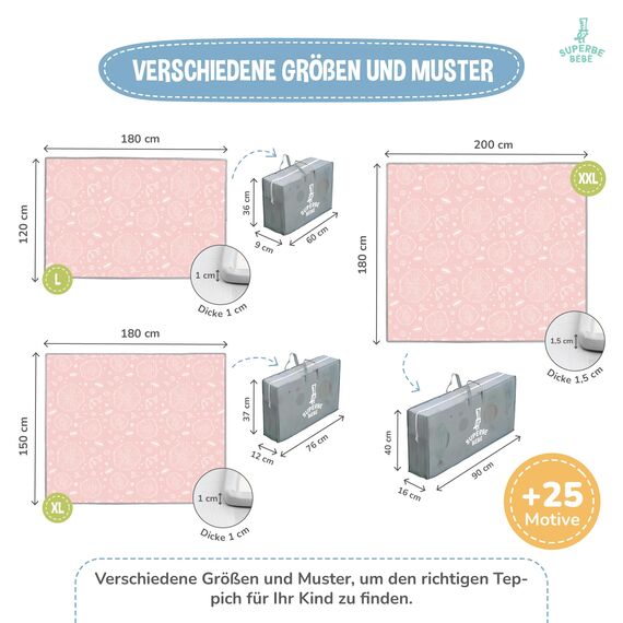 Krabbelmatte Baby Faltbar Spielmatte Kinder Spieldecke 150x180x1cm Krabbeldecke Für Baby - Babymatte Kindermatte - Schaumstoffmatte Kinderteppich- Spielteppich - Bodenmatte Kinder - Babygeschenk