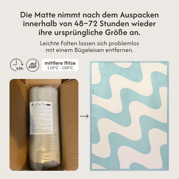 Wolkenweiche Spielmatte Baby 280x200x2,5cm, Wellen– Teppich für Kinderzimmer mit hochwertigem Memory-Schaum – Krabbelmatte Baby mit Rutschfester Unterseite – Krabbeldecke, Kinderteppich, Tatami Matte