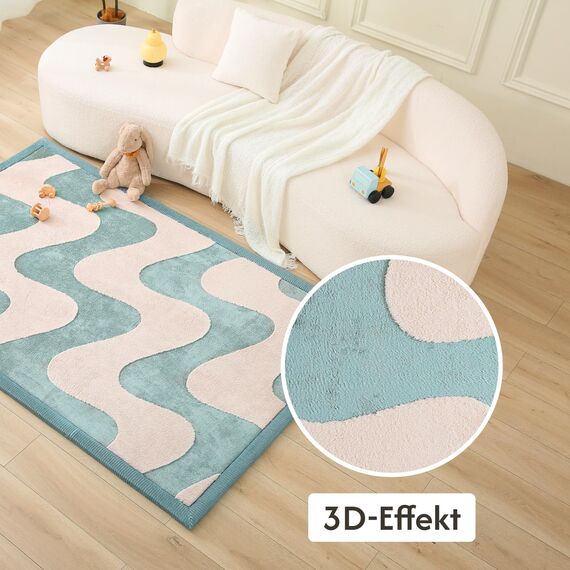 Wolkenweiche Spielmatte Baby 280x200x2,5cm, Wellen– Teppich für Kinderzimmer mit hochwertigem Memory-Schaum – Krabbelmatte Baby mit Rutschfester Unterseite – Krabbeldecke, Kinderteppich, Tatami Matte