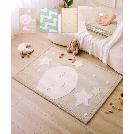 Wolkenweiche Spielmatte Baby 170x120x2,5cm mond&Sterne – Teppich für Kinderzimmer mit hochwertigem Memory-Schaum – Krabbelmatte Baby mit Rutschfester Unterseite, Tatami Matte