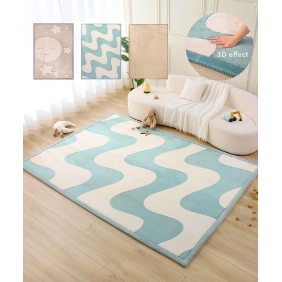 Wolkenweiche Spielmatte Baby 280x200x2,5cm, Wellen– Teppich für Kinderzimmer mit hochwertigem Memory-Schaum – Krabbelmatte Baby mit Rutschfester Unterseite – Krabbeldecke, Kinderteppich, Tatami Matte