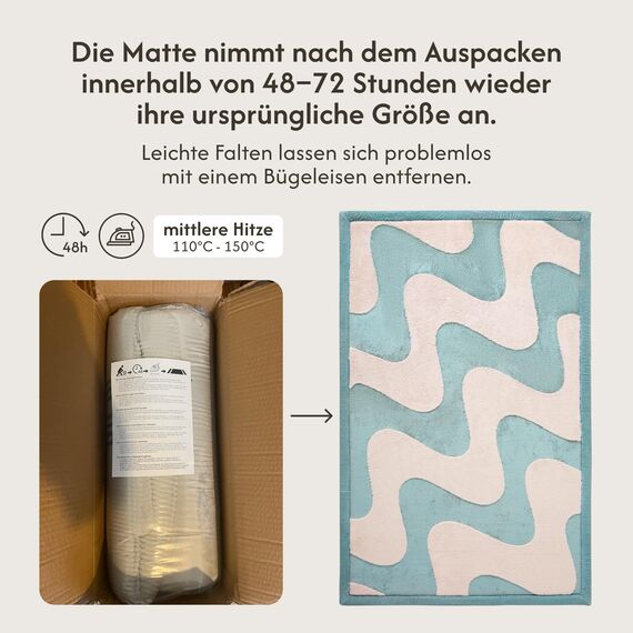 Wolkenweiche Spielmatte Baby 200x150x2,5cm, Wellen – Teppich für Kinderzimmer mit hochwertigem Memory-Schaum – Krabbelmatte Baby mit Rutschfester Unterseite – Krabbeldecke Kinderteppich Tatami Matte