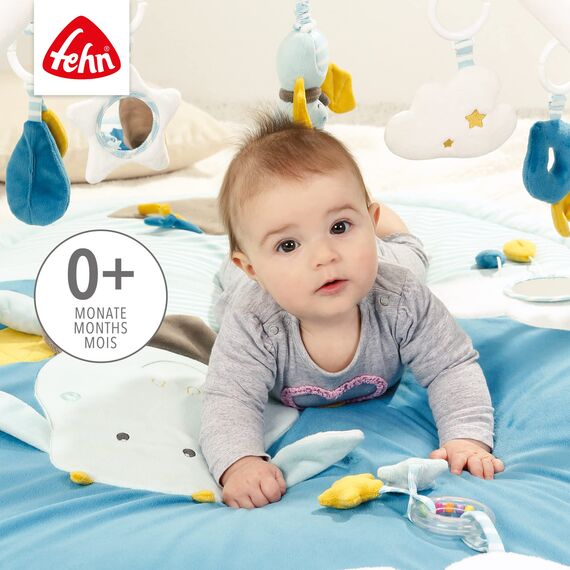 Fehn 3-D-Activity-Decke Spielbogen Little Castle – Baby Krabbeldecke mit 5 abnehmbaren Spielzeugen zum Greifen – Spieldecke für Babys und Kinder ab 0+ Monaten – Krabbelmatte als Geschenk zur Geburt
