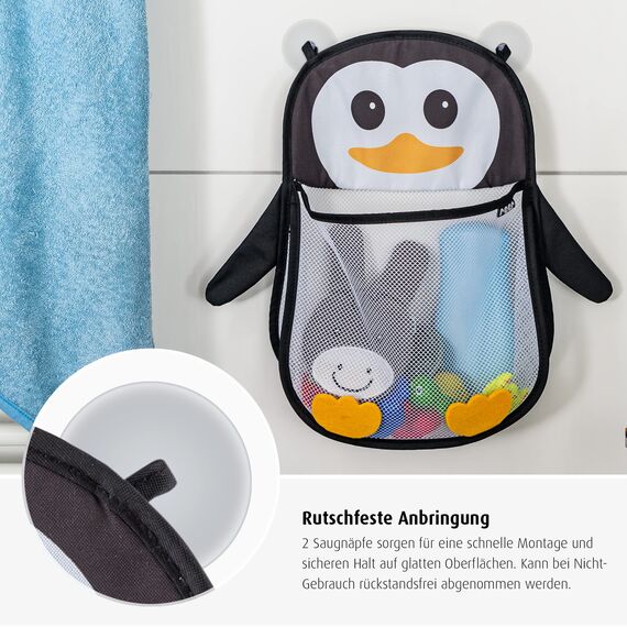 Reer MyHappyPingu Badespielzeug-Netz, hygienische Aufbewahrung für Badewannenspielzeug, Wannenablage