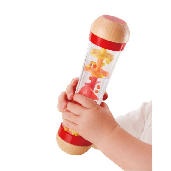 Hape Regenmacher - rot, Musikspielzeug zur ersten Sinneswahrnehmung, Babyspielzeug, Mini-Rassel aus Holz, Klangspielzeug zur Sinnesförderung und Motorik, Montessori Spielzeug, ab Geburt