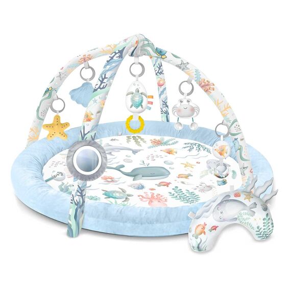 Nukido Spieldecke Mit Spielbogen Baby Spielmatte Babyspieldecke Krabbelmatte Krabbeldecke 7 Spielzeuge Und Kissen Weich Pflegeleicht Ocean Blau