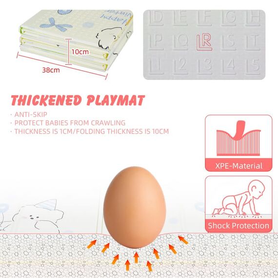 CCLIFE Krabbelmatte Baby Spielmatte Kinder 196x176x1cm Faltbar Spielteppich Spielunterlage Groß Rutschfest Beidseitig Tragbar Wasserdicht Innen Außen Bunt