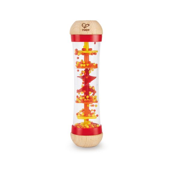 Hape Regenmacher - rot, Musikspielzeug zur ersten Sinneswahrnehmung, Babyspielzeug, Mini-Rassel aus Holz, Klangspielzeug zur Sinnesförderung und Motorik, Montessori Spielzeug, ab Geburt