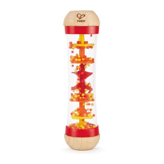 Hape Regenmacher - rot, Musikspielzeug zur ersten Sinneswahrnehmung, Babyspielzeug, Mini-Rassel aus Holz, Klangspielzeug zur Sinnesförderung und Motorik, Montessori Spielzeug, ab Geburt