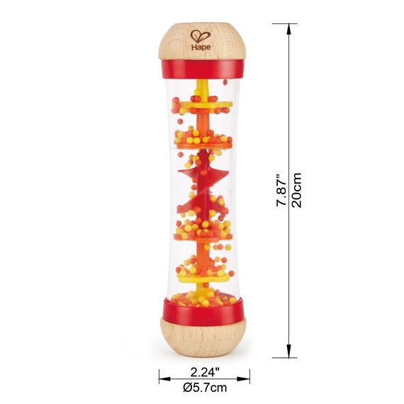 Hape Regenmacher - rot, Musikspielzeug zur ersten Sinneswahrnehmung, Babyspielzeug, Mini-Rassel aus Holz, Klangspielzeug zur Sinnesförderung und Motorik, Montessori Spielzeug, ab Geburt