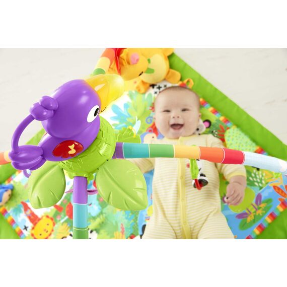 Fisher-Price Rainforest Erlebnisdecke, Krabbeldecke für Baby mit Spielbogen, Dschungel Spieldecke mit Musik und Licht, Babyspielzeug, für Neugeborene, ab Geburt, GXC35