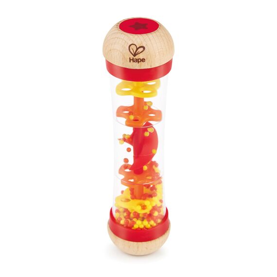 Hape Regenmacher - rot, Musikspielzeug zur ersten Sinneswahrnehmung, Babyspielzeug, Mini-Rassel aus Holz, Klangspielzeug zur Sinnesförderung und Motorik, Montessori Spielzeug, ab Geburt