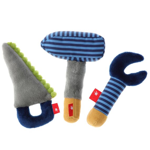 sigikid Baby Rassel & Greiflinge Werkzeug Set Play & Cool - Babyspielzeug Motorik Knisterfolie Quietsche Rassel - Geschenk ab 3 Monaten, waschbar bei 30 °C