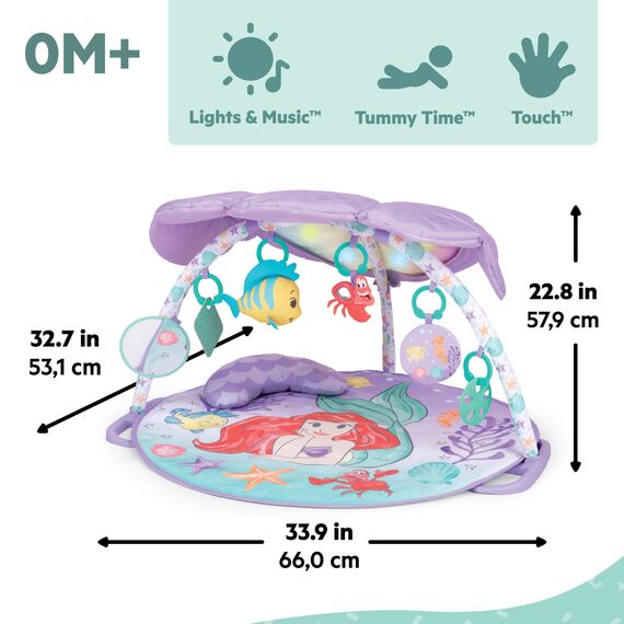 Bright Starts, Disney Baby Die kleine Meerjungfrau Twinkle Trove Spieldecke mit Spielbogen, 25 Minuten Melodien, 6 Spielzeuge enthalten, Neugeborene +