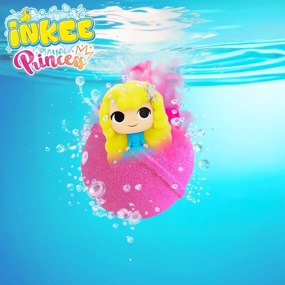 INKEE Surprise Princess Badebomben – 3er Pack Prinzessin Badekugeln mit Überraschungsfigur, Zuckerwatte-Duft & Mandelöl, dermatologisch getestet, 3x 100g