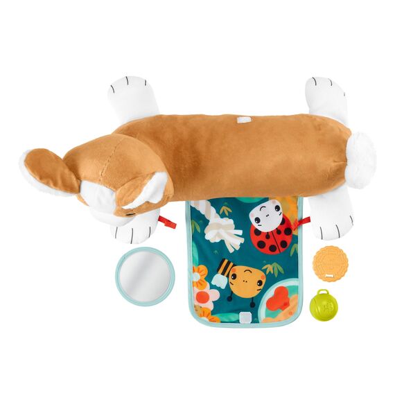 Fisher-Price Baby-Spielzeug zum Spielen in der Bauchlage, 3-in-1 Hündchen Spielkissen mit BPA-freiem Beißring, Rassel und Spiegel-Spielzeug