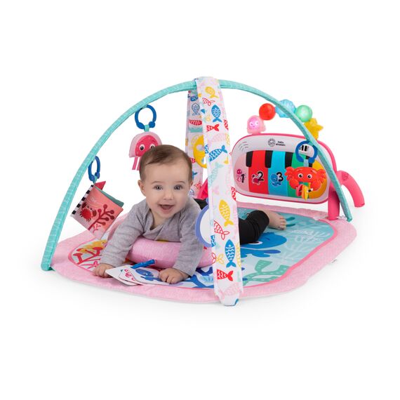 Baby Einstein Ocean Explorers 4-in-1 Spielbogen Baby Spielmatte mit Kick Piano, Musik- & Sprachförderung, Sensorikspielzeug, Lichter & Klänge, Für Neugeborene +, Rosa (Jellyfish Jamboree)