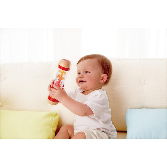 Hape Regenmacher - rot, Musikspielzeug zur ersten Sinneswahrnehmung, Babyspielzeug, Mini-Rassel aus Holz, Klangspielzeug zur Sinnesförderung und Motorik, Montessori Spielzeug, ab Geburt