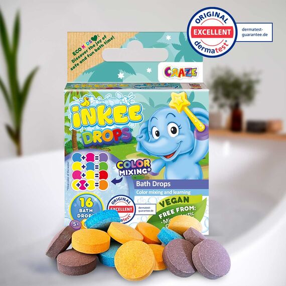 CRAZE INKEE Bath Drops - Badetabletten zum Farben Lernen, Badefarben für Kinder Badewanne - Badekugeln Kinder in Magenta, Gelb und Blau 43943, 1 Stück (2er Pack)