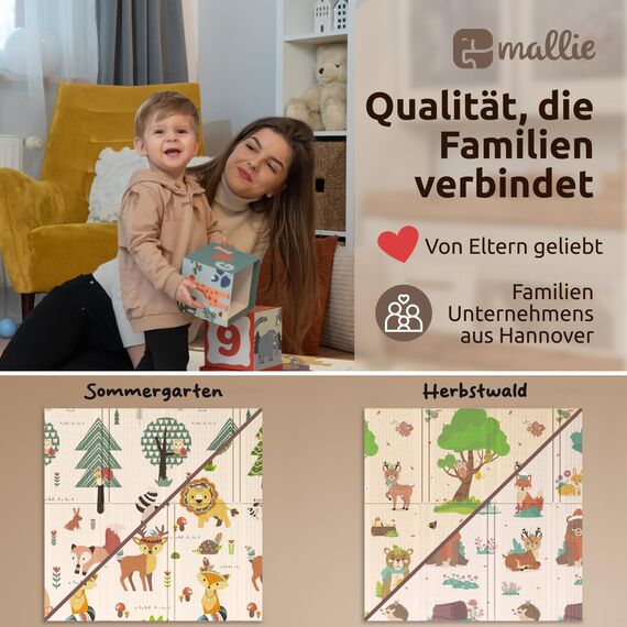 Mallie® Spielmatte Baby Faltbar 120x120x1cm [100% BPA- und Schadstoff-Frei] Doppelseitige Krabbelmatte Baby, Krabbeldecke Baby I Baby Play Mat, Spielmatte Baby Faltbar