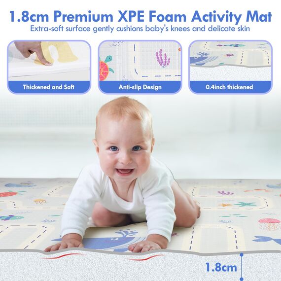 CCLIFE Krabbelmatte Baby Spielmatte Kinder 196x175x1.8cm Faltbar Spielteppich Spielunterlage Groß Rutschfest Beidseitig Tragbar Wasserdicht Innen Außen Bunt,CushHom