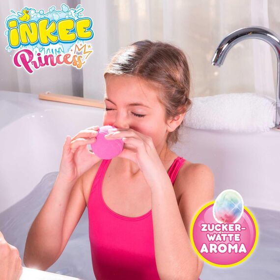 INKEE Surprise Princess Badebomben – 5er Pack Prinzessin Badekugeln mit Überraschungsfigur, Zuckerwatte-Duft & Mandelöl, dermatologisch getestet, 5x 100g