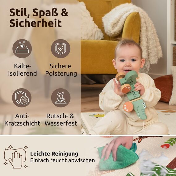 Mallie® Spielmatte Baby Faltbar inkl. Gratis Tragetasche 180x150x1cm [100% BPA- und Schadstoff-Frei] Doppelseitige Krabbelmatte Baby, Krabbeldecke Baby I Baby Play Mat, Spielmatte Baby Faltbar