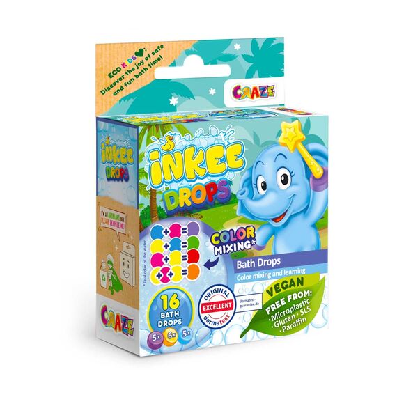 CRAZE INKEE Bath Drops | 5er Pack Badetabletten zum Farben Lernen, Badefarben für Kinder Badewanne - 80 Badekugeln Kinder mit Erdbeer-Duft, 1 Stück (5er Pack)