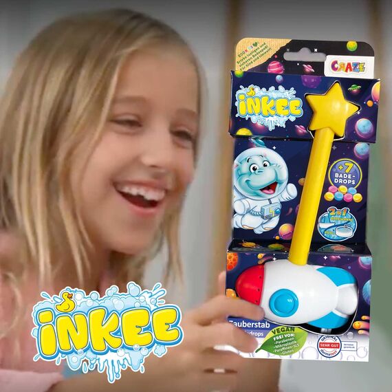 INKEE Wand Rocket | Rakete-Zauberstab mit Kinder Badebomben, Badekugeln mit 7 Badefarben für die Badewanne, Erdbeerduft