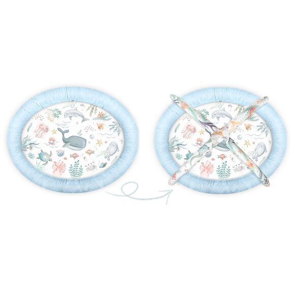 Nukido Spieldecke Mit Spielbogen Baby Spielmatte Babyspieldecke Krabbelmatte Krabbeldecke 7 Spielzeuge Und Kissen Weich Pflegeleicht Ocean Blau