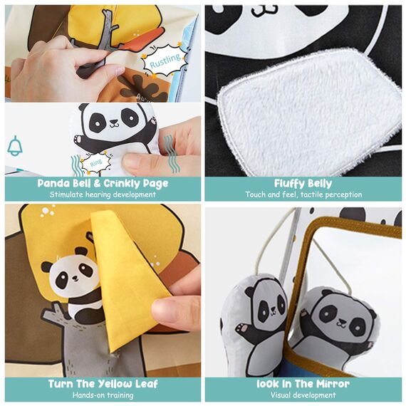 beiens Baby Spielzeug ab 3 Monate, Faltbarer Baby Spiegel Spielzeug mit Knisterbuch, Panda mit schwarz weiß kontrastbuch, Lernspielzeug Geschenk für Neugeborenes Spielzeug 0-6 Monate