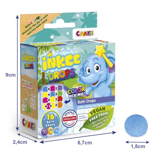 CRAZE INKEE Bath Drops - Badetabletten zum Farben Lernen, Badefarben für Kinder Badewanne - Badekugeln Kinder in Magenta, Gelb und Blau 43943, 1 Stück (2er Pack)