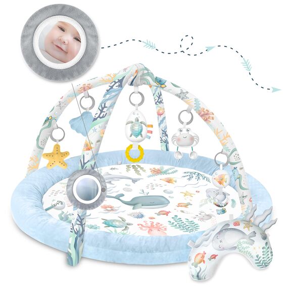 Nukido Spieldecke Mit Spielbogen Baby Spielmatte Babyspieldecke Krabbelmatte Krabbeldecke 7 Spielzeuge Und Kissen Weich Pflegeleicht Ocean Blau