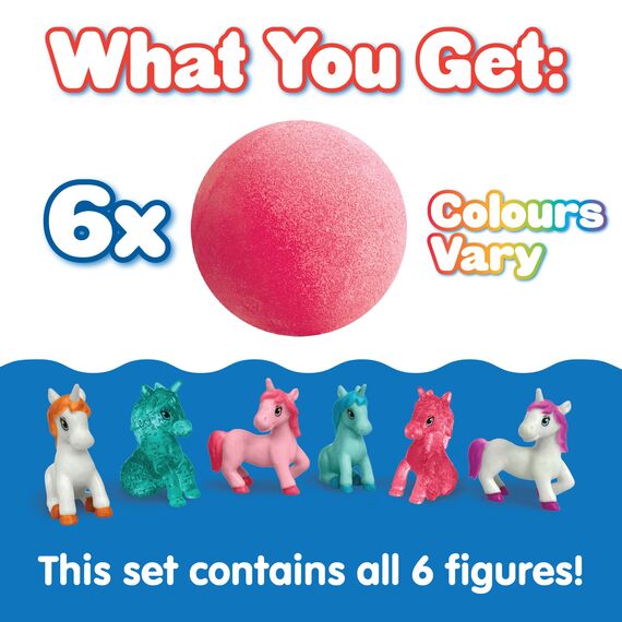 Zimpli Kids 6 große Einhorn Überraschungs-Badebomben, 6 Überraschungs-Einhorn-Spielzeuge im Inneren! Kindergeburtstagsgeschenke, Badespielzeug für Jungen und Mädchen