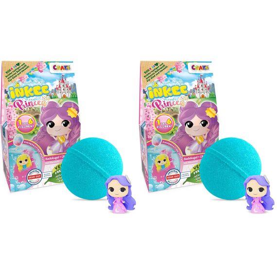 INKEE Surprise Princess Badebombe – Prinzessin Badekugel mit Überraschungsfigur, Zuckerwatte-Duft & Mandelöl, dermatologisch getestet, 100g, Rosa oder Lila (Packung mit 2)