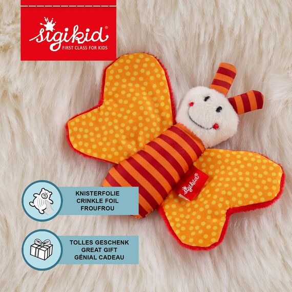 SIGIKID 41181 Greifling Schmetterling Red Stars Mädchen und Jungen Babyspielzeug empfohlen ab Geburt orange