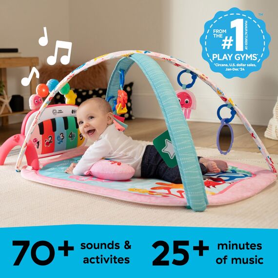 Baby Einstein Ocean Explorers 4-in-1 Spielbogen Baby Spielmatte mit Kick Piano, Musik- & Sprachförderung, Sensorikspielzeug, Lichter & Klänge, Für Neugeborene +, Rosa (Jellyfish Jamboree)