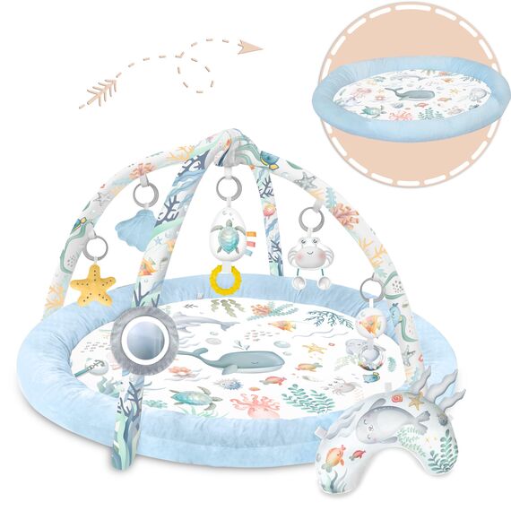 Nukido Spieldecke Mit Spielbogen Baby Spielmatte Babyspieldecke Krabbelmatte Krabbeldecke 7 Spielzeuge Und Kissen Weich Pflegeleicht Ocean Blau