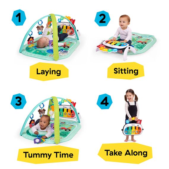 Baby Einstein Farm Explorers 4-in-1 Kickin' Tunes Musical Meadow Musik- & Sprachentdeckungs-Spielbogen, Spielmatte mit Kick-Piano, ab 0 Monaten