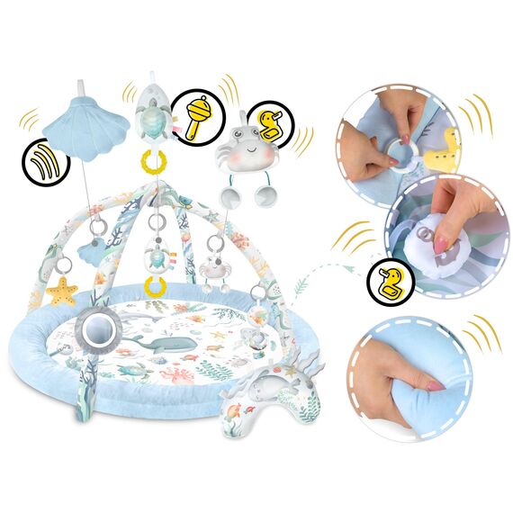 Nukido Spieldecke Mit Spielbogen Baby Spielmatte Babyspieldecke Krabbelmatte Krabbeldecke 7 Spielzeuge Und Kissen Weich Pflegeleicht Ocean Blau
