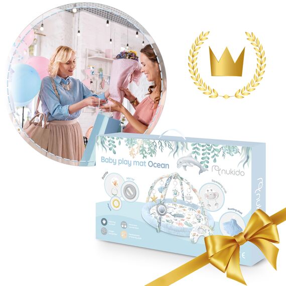Nukido Spieldecke Mit Spielbogen Baby Spielmatte Babyspieldecke Krabbelmatte Krabbeldecke 7 Spielzeuge Und Kissen Weich Pflegeleicht Ocean Blau