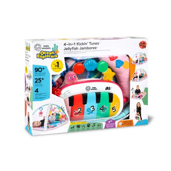 Baby Einstein Ocean Explorers 4-in-1 Spielbogen Baby Spielmatte mit Kick Piano, Musik- & Sprachförderung, Sensorikspielzeug, Lichter & Klänge, Für Neugeborene +, Rosa (Jellyfish Jamboree)