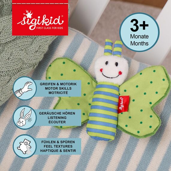 sigikid Rassel & Greiflinge Baby Activity Spielzeug Knistertuch Rassel Plüsch-Schmetterling Stofftier - Geschenk für Babys ab 3 Monaten