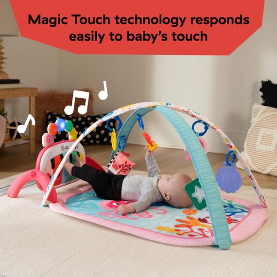 Baby Einstein Ocean Explorers 4-in-1 Spielbogen Baby Spielmatte mit Kick Piano, Musik- & Sprachförderung, Sensorikspielzeug, Lichter & Klänge, Für Neugeborene +, Rosa (Jellyfish Jamboree)