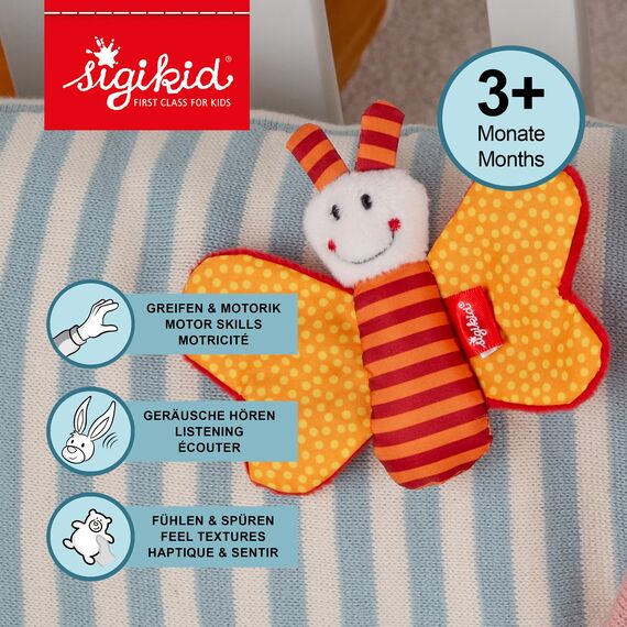 SIGIKID 41181 Greifling Schmetterling Red Stars Mädchen und Jungen Babyspielzeug empfohlen ab Geburt orange