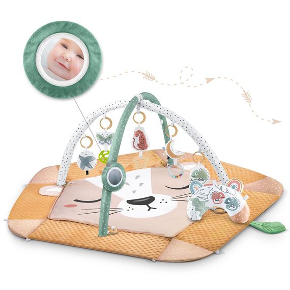 Nukido Spielbogen Baby Interaktiv - 5in1 Krabbeldecke Spielmatte - Krabbelmatte Laufstall Babynestchen für Neugeborene mit Bauchzeit-Kissen - 2 Bögen mit 7 Sensorik-Spielzeugen - Braun